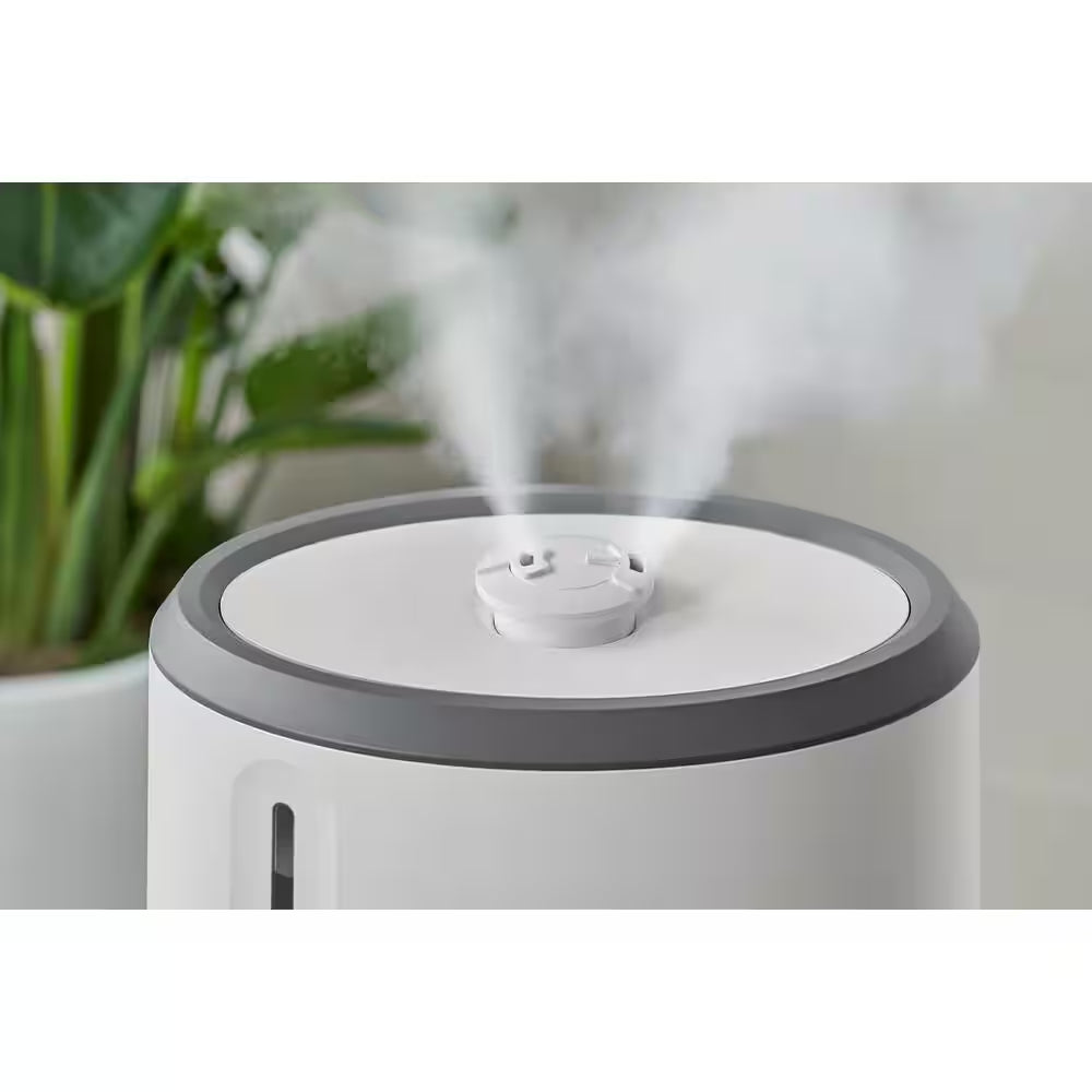 2 Gal. Ultrasonic Humidifier 360 Degree Turning Dual Nozzle Cool & Warm Mist for Large Room (600 Sq. Ft.) in Grey/White