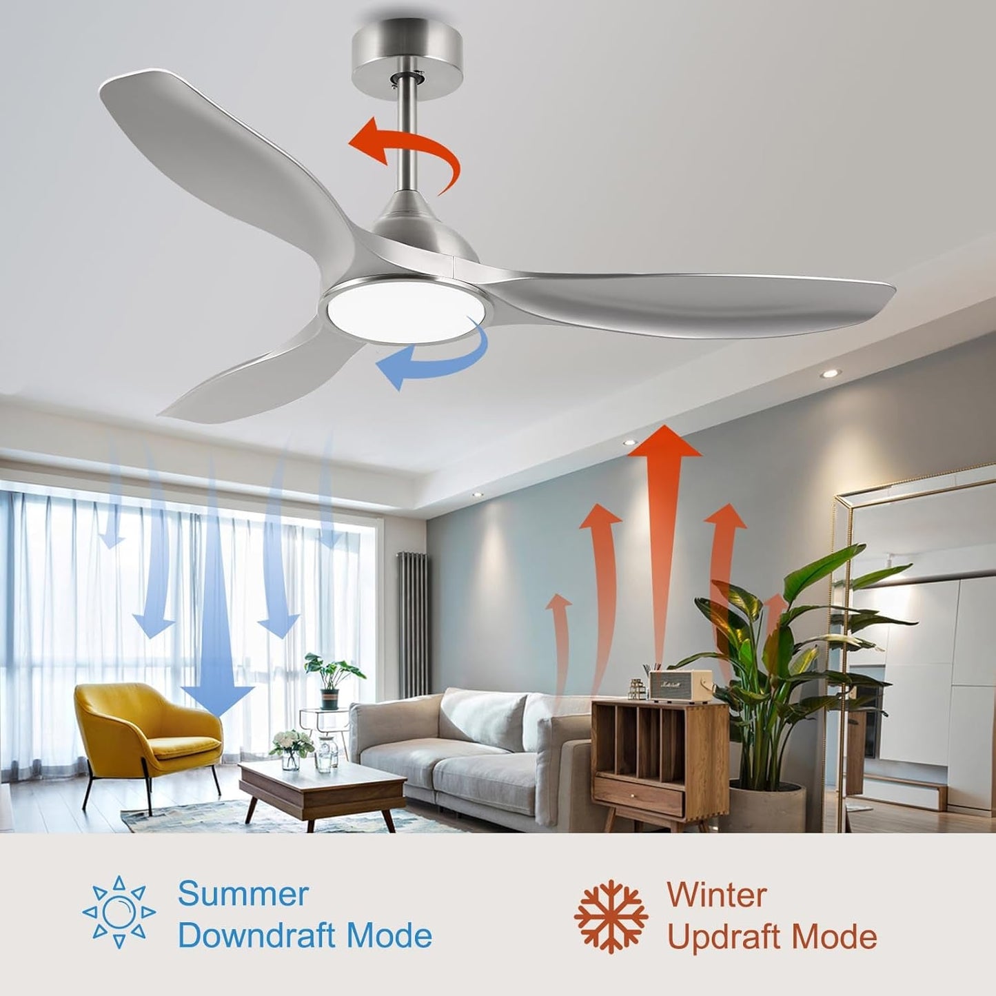 52 Inch Quiet DC Motor 6 Speed High CFM Modern Ceiling Fan with Lights