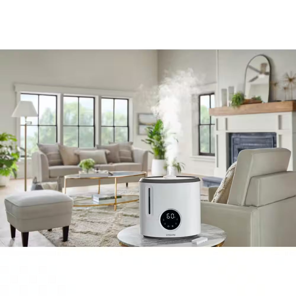 2 Gal. Ultrasonic Humidifier 360 Degree Turning Dual Nozzle Cool & Warm Mist for Large Room (600 Sq. Ft.) in Grey/White