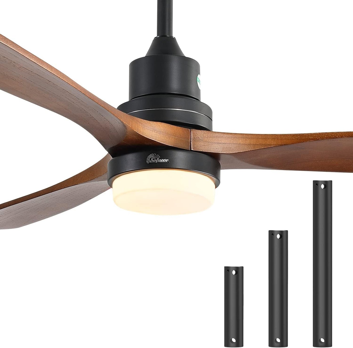 52" Ceiling Fan with Lights Remote Control, 3 Poles for Indoor Outdoor