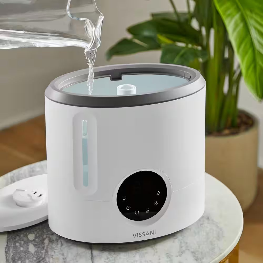 2 Gal. Ultrasonic Humidifier 360 Degree Turning Dual Nozzle Cool & Warm Mist for Large Room (600 Sq. Ft.) in Grey/White