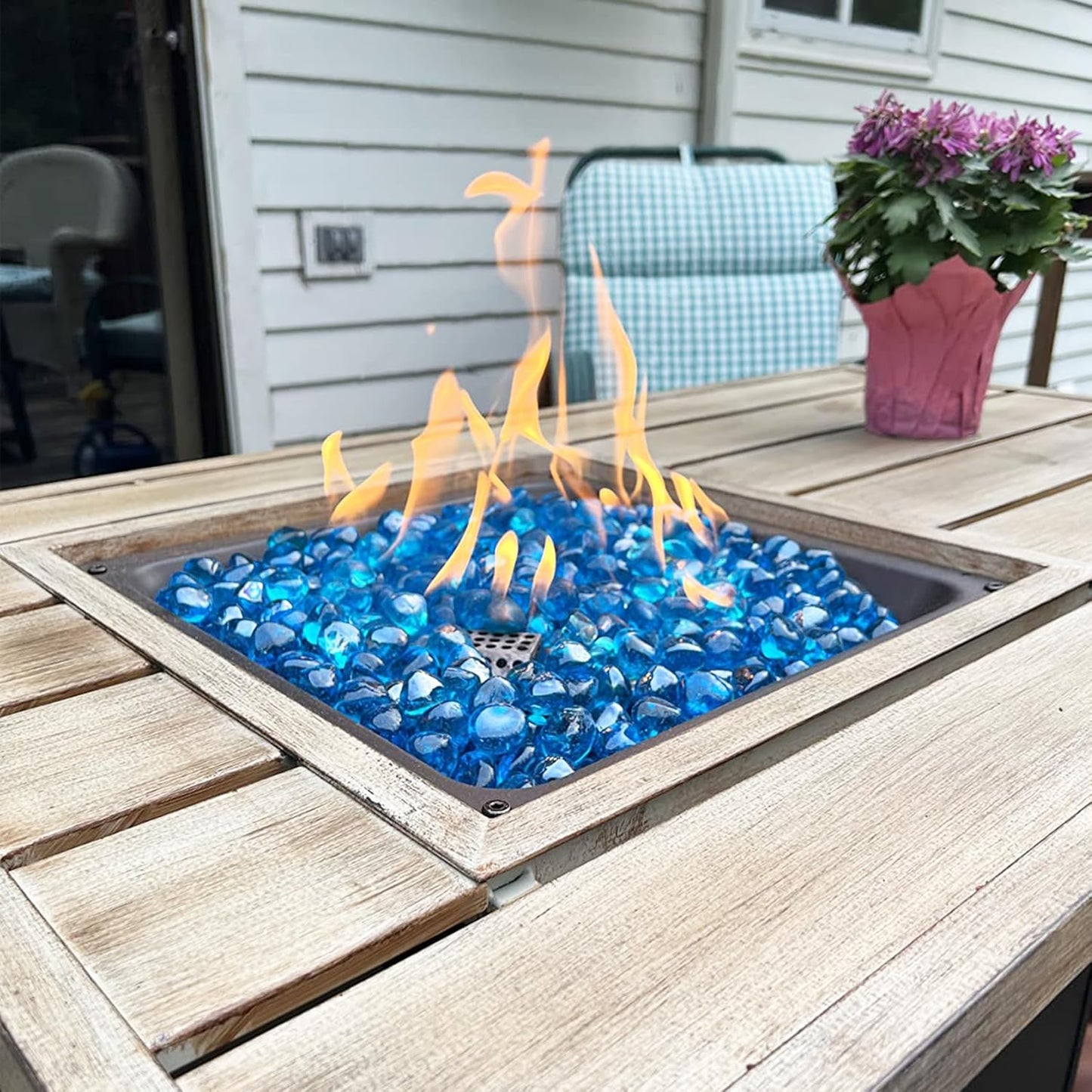 10-Pound Fire Glass Diamonds for Fire Pit Fireplace Landscaping, 1/2 Inch Reflective Glass Fire-Diamonds, Caribbean Blue