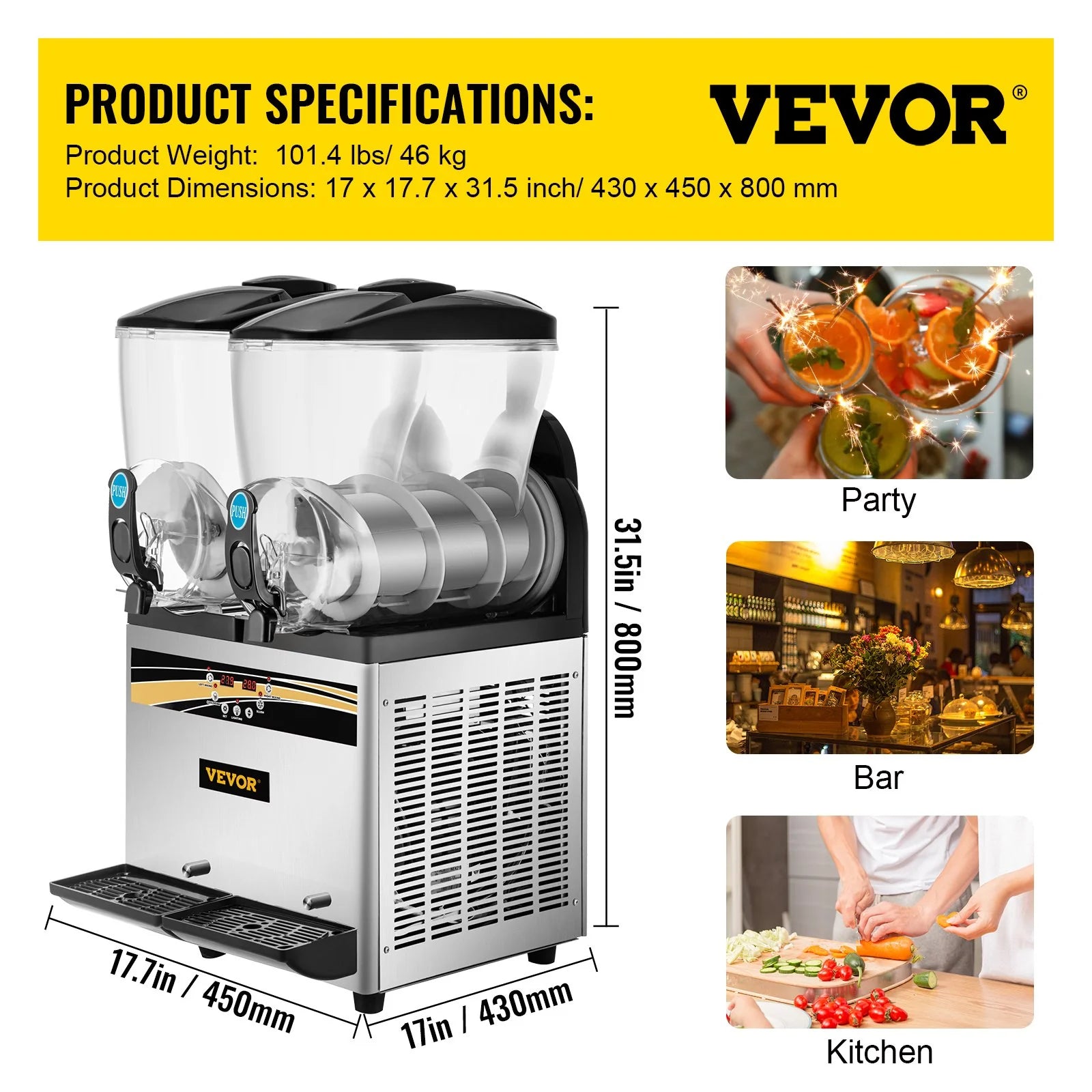 VEVOR Margarita Machine, 15Lx2 Tank Commercial Slushy Machine, Slushie Machine 1000W, Commercial Margarita Maker, Smoothie Frozen Drink Maker for Supermarkets Cafes Restaurants Bars Home Use