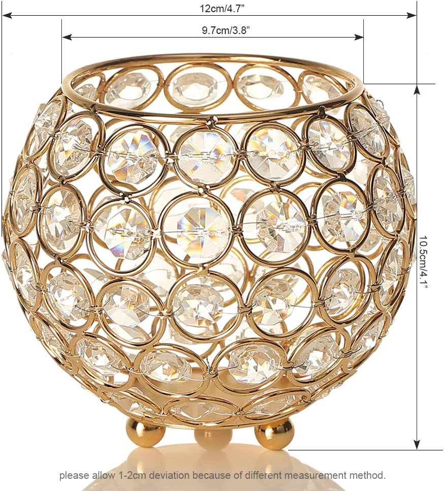 Gold Decorative Bowl Candle Holders for Wedding Home Decor Dining Room Table Centerpieces,Sparkly Tea Light Candle Holders/Candelabra Vase for Christmas New Year Gifts