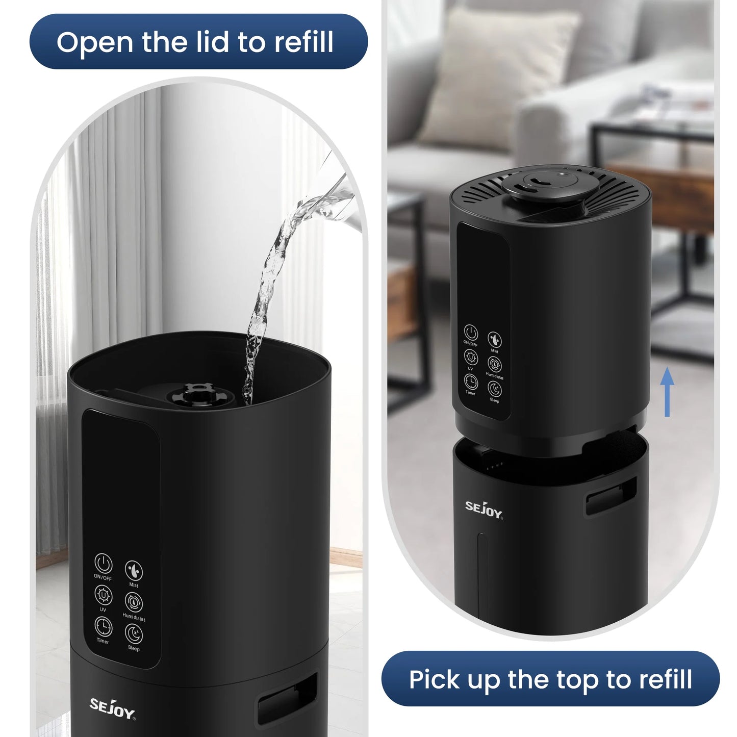 Humidifiers for Large Rooms, 8L/2.11Gal Top Fill Ultrasonic Floor Humidifiers for Bedroom, Remote Control, Humidity Setting, Quiet, Aroma Box