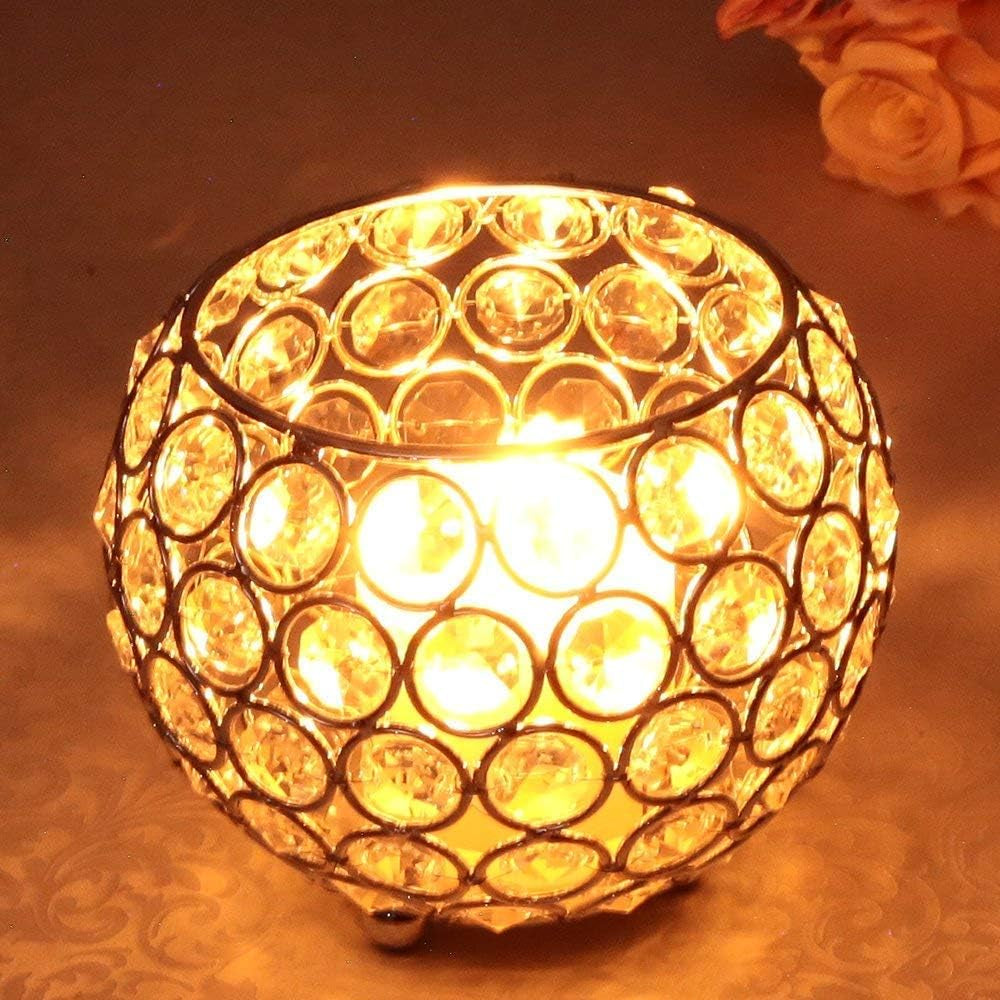 Gold Decorative Bowl Candle Holders for Wedding Home Decor Dining Room Table Centerpieces,Sparkly Tea Light Candle Holders/Candelabra Vase for Christmas New Year Gifts