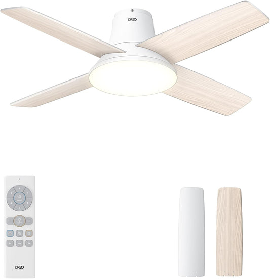 Ceiling Fans with Lights, 44'' Low Profile White Ceiling Fan with