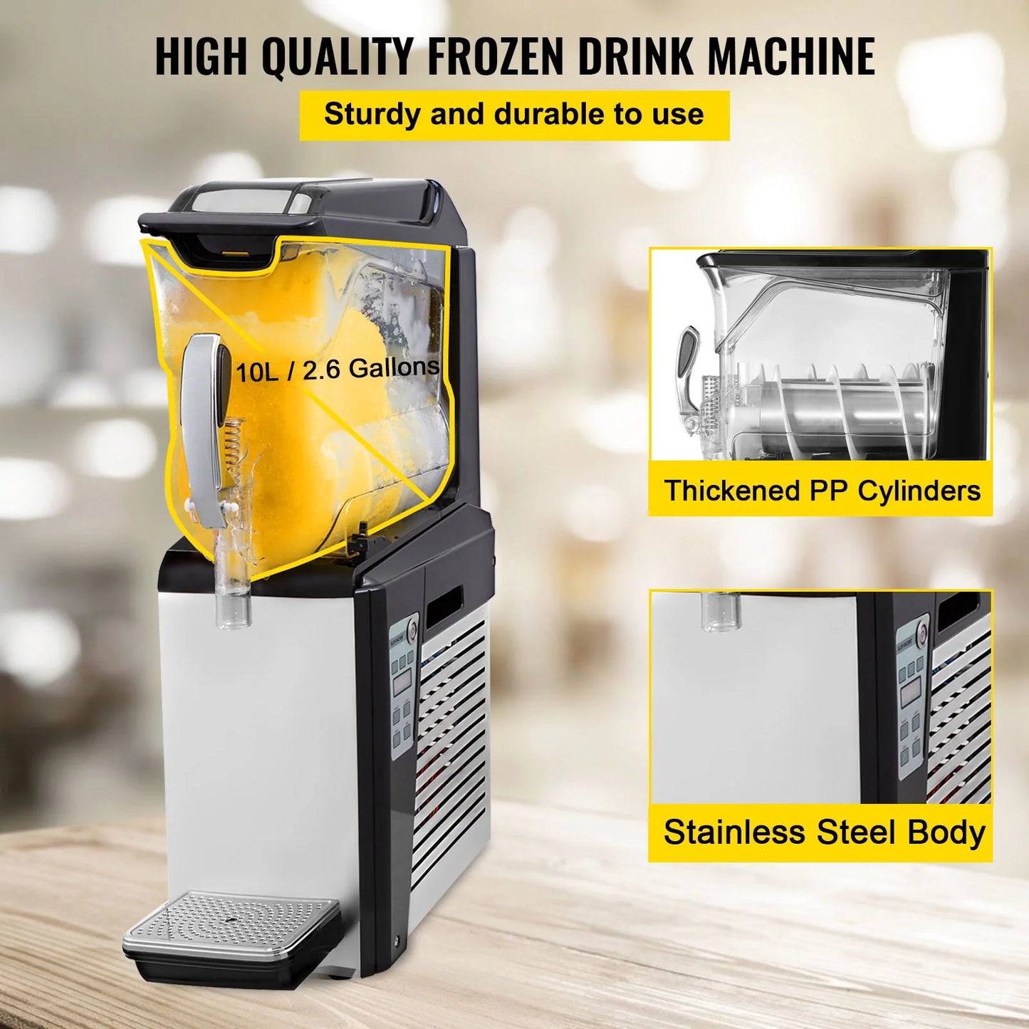 VEVOR 110V Slushy Machine 10L Margarita Frozen Drink Maker 600W Automatic Clean Day and Night Modes for Supermarkets Cafes Restaurants Snack Bars Commercial Use