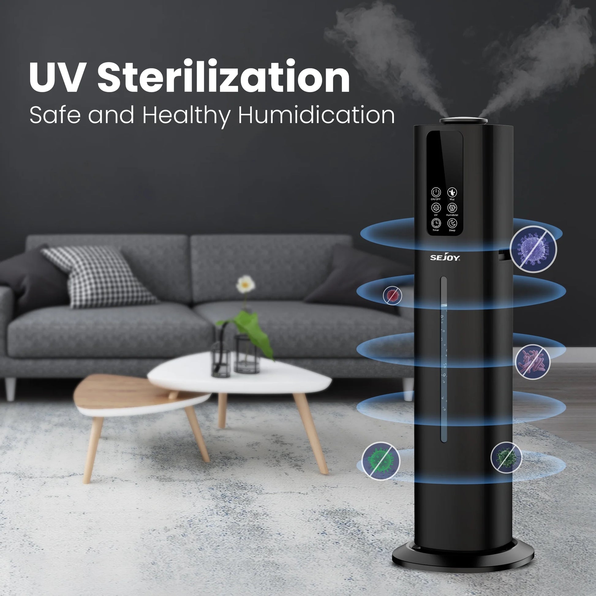 Humidifiers for Large Rooms, 8L/2.11Gal Top Fill Ultrasonic Floor Humidifiers for Bedroom, Remote Control, Humidity Setting, Quiet, Aroma Box