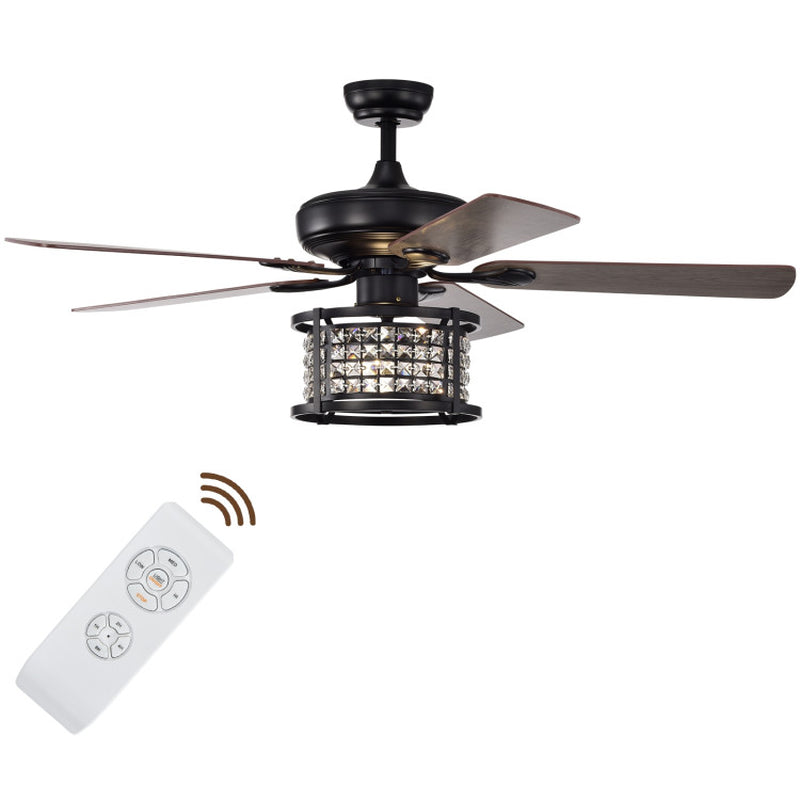 52 Inch 3-Speed Crystal Ceiling Fan Light with Remote Control