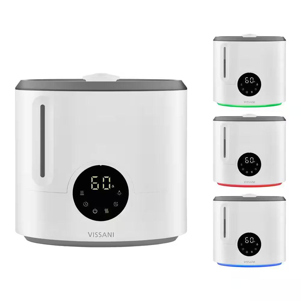 2 Gal. Ultrasonic Humidifier 360 Degree Turning Dual Nozzle Cool & Warm Mist for Large Room (600 Sq. Ft.) in Grey/White