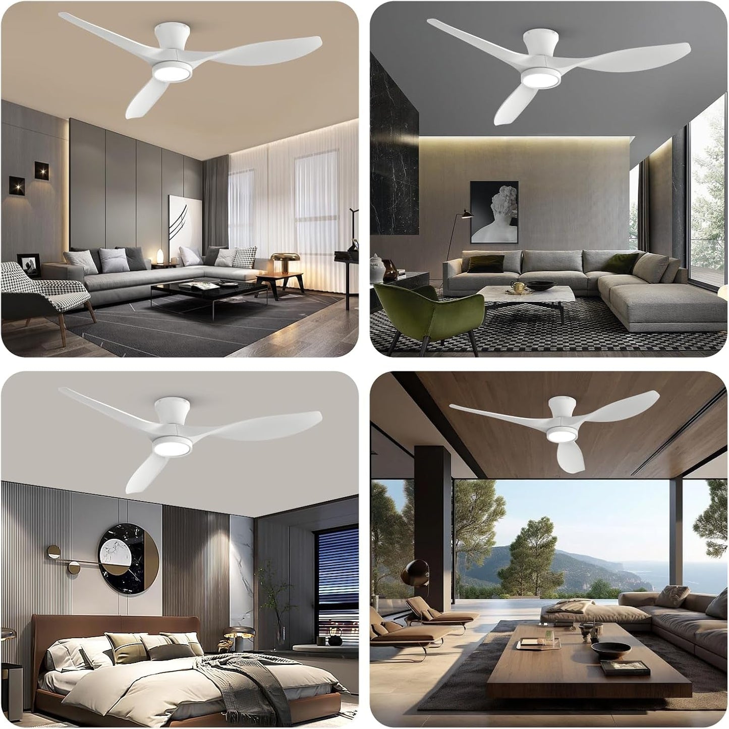 52 Inch Ceiling Fans with Lights Remote Control, Modern Low Profile