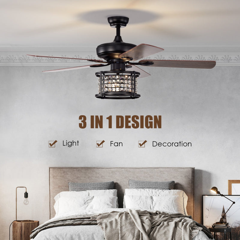 52 Inch 3-Speed Crystal Ceiling Fan Light with Remote Control