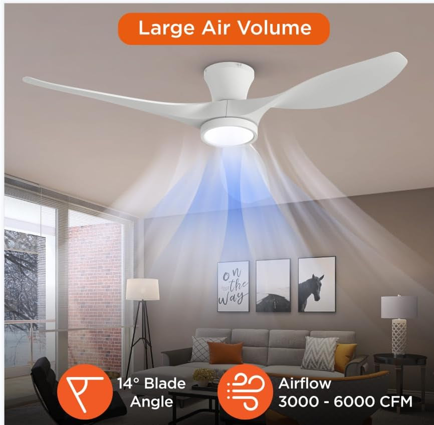 52 Inch Ceiling Fans with Lights Remote Control, Modern Low Profile