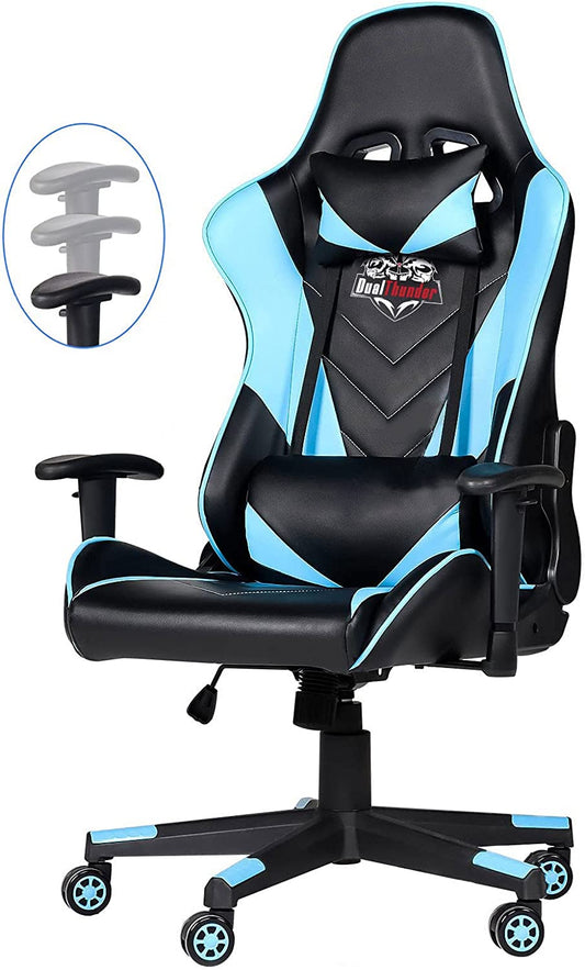 Ergonomic Video Gaming Chair 400 Lb Weight Capacity, Office Computer Chair with Headrest Lumbar Support, Reclining Racing Chair, Game Chair with Adjustable Armrest, Blue