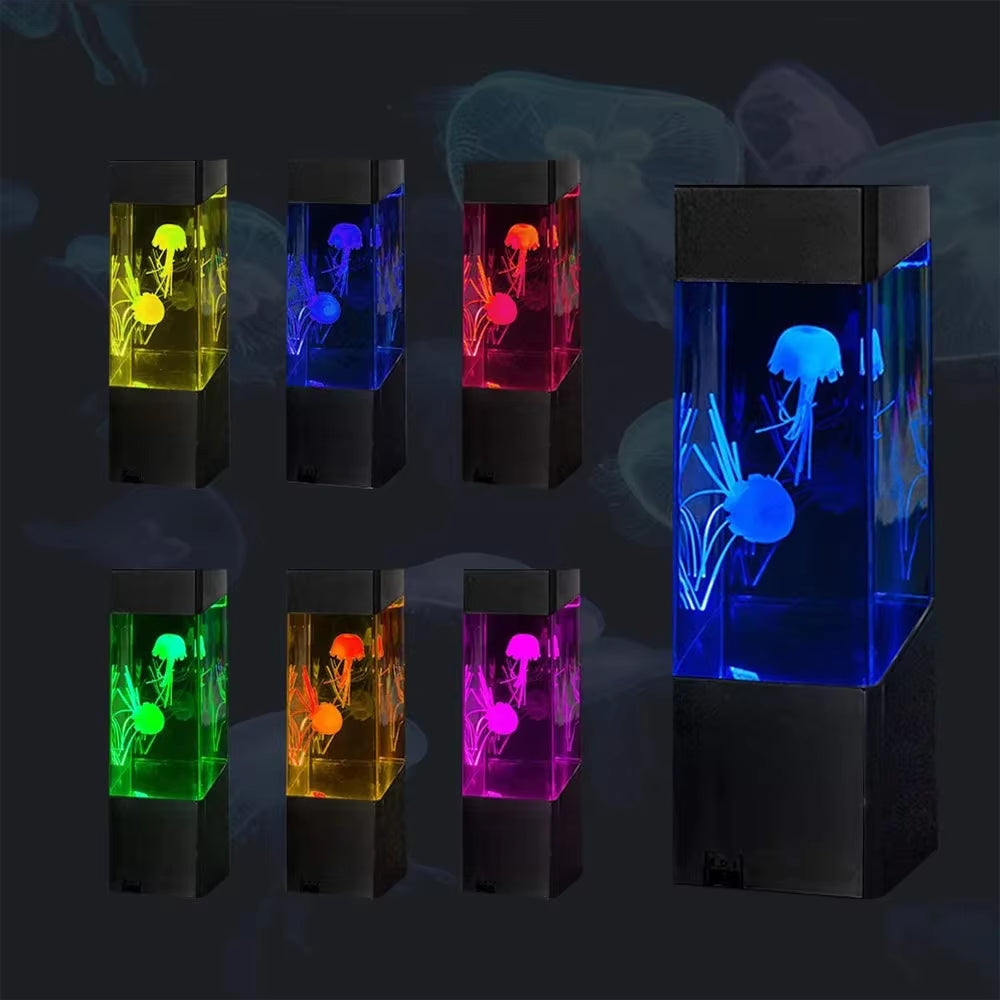 Led Jellyfish Tank Night Light Color Changing Table Lamp Aquarium Mood Lava Lamp Children Gift Room Decor Stich Jelly Fish