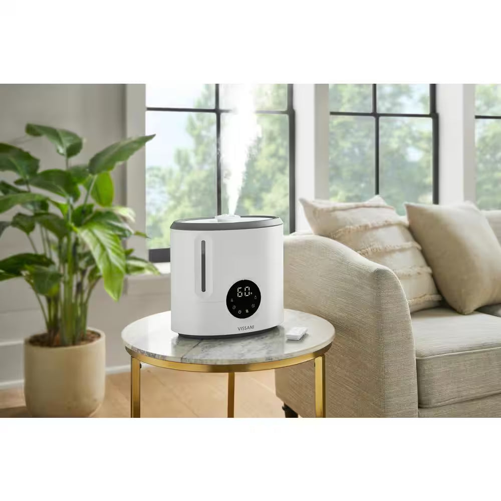 2 Gal. Ultrasonic Humidifier 360 Degree Turning Dual Nozzle Cool & Warm Mist for Large Room (600 Sq. Ft.) in Grey/White