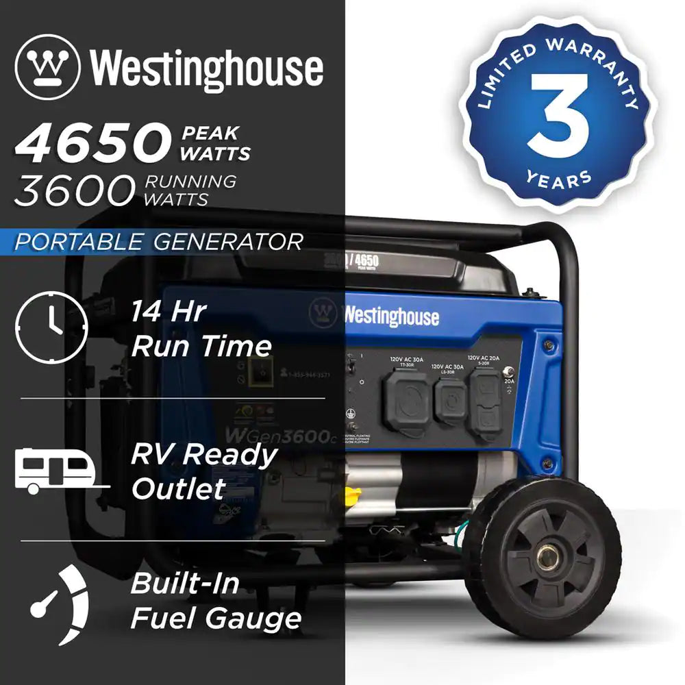 4,650/3,600-Watt Gas Powered Portable Generator with Recoil Start