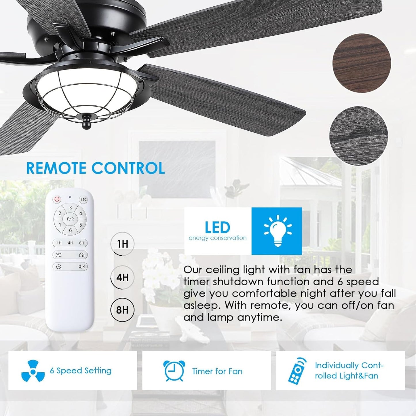 52" Ceiling Fan with Lights and Remote - Indoor/Outdoor Ceiling Fans,