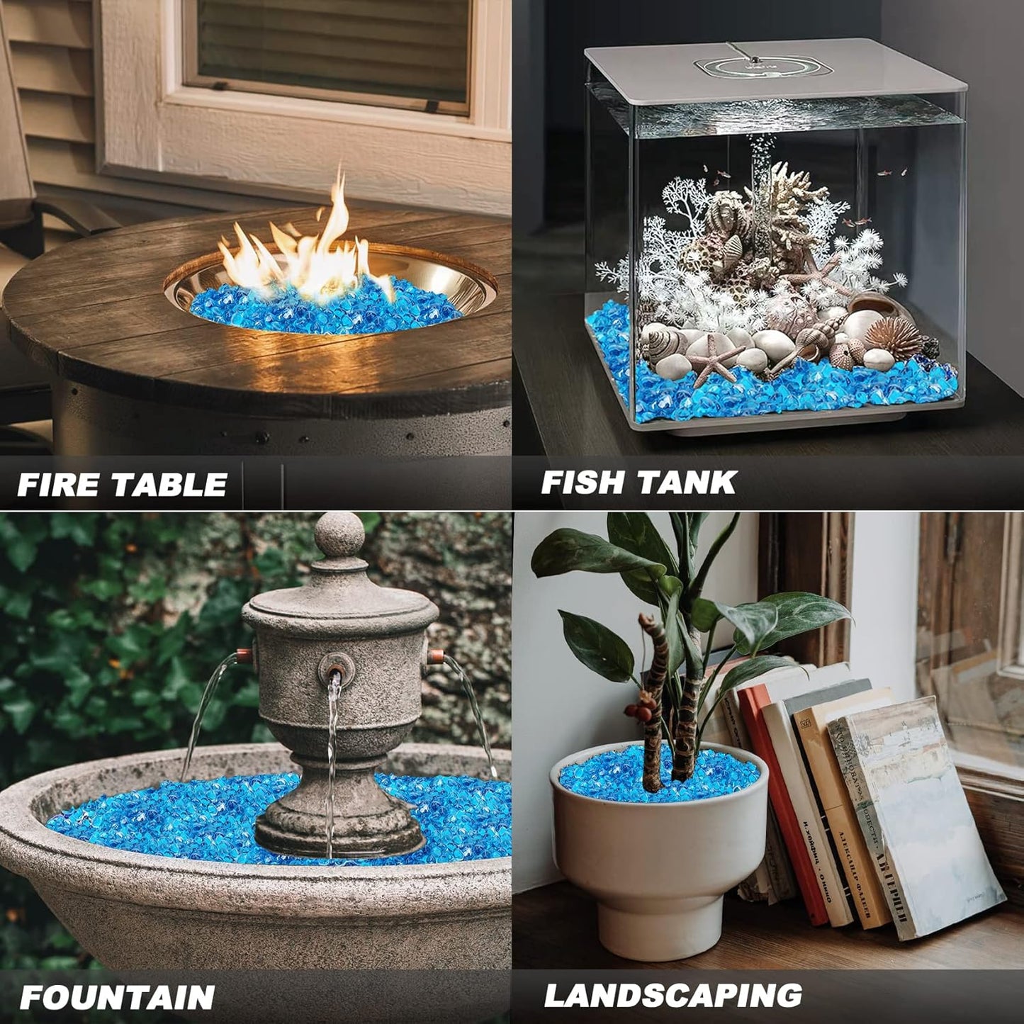 10-Pound Fire Glass Diamonds for Fire Pit Fireplace Landscaping, 1/2 Inch Reflective Glass Fire-Diamonds, Caribbean Blue