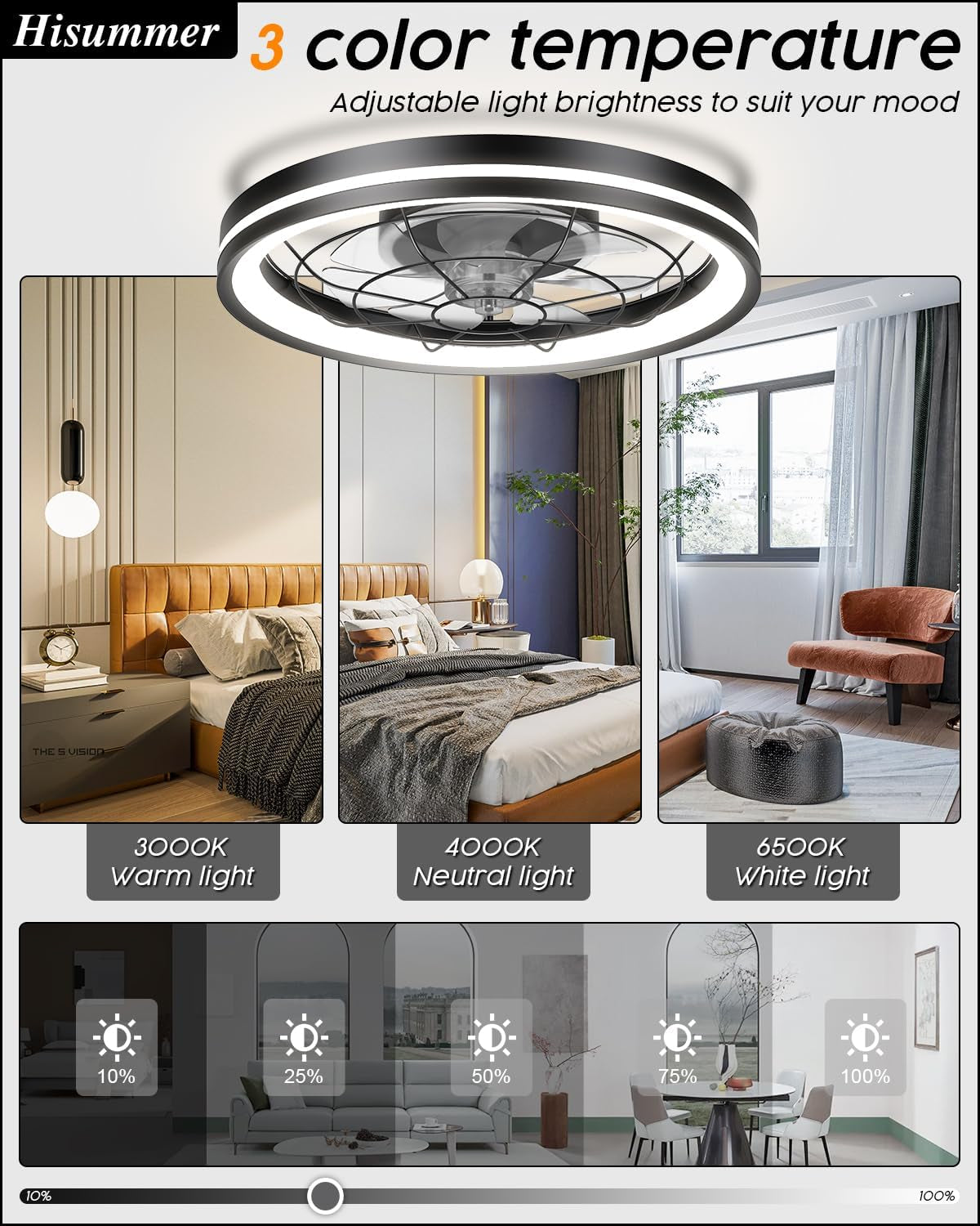 Low Profile Ceiling Fan with Light and Remote Bladeless Bedroom