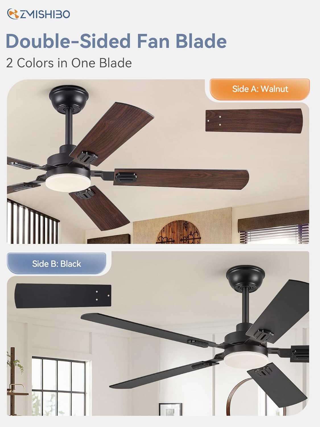 52" Ceiling Fans with Lights, Black Modern Ceiling Fan with Remote,