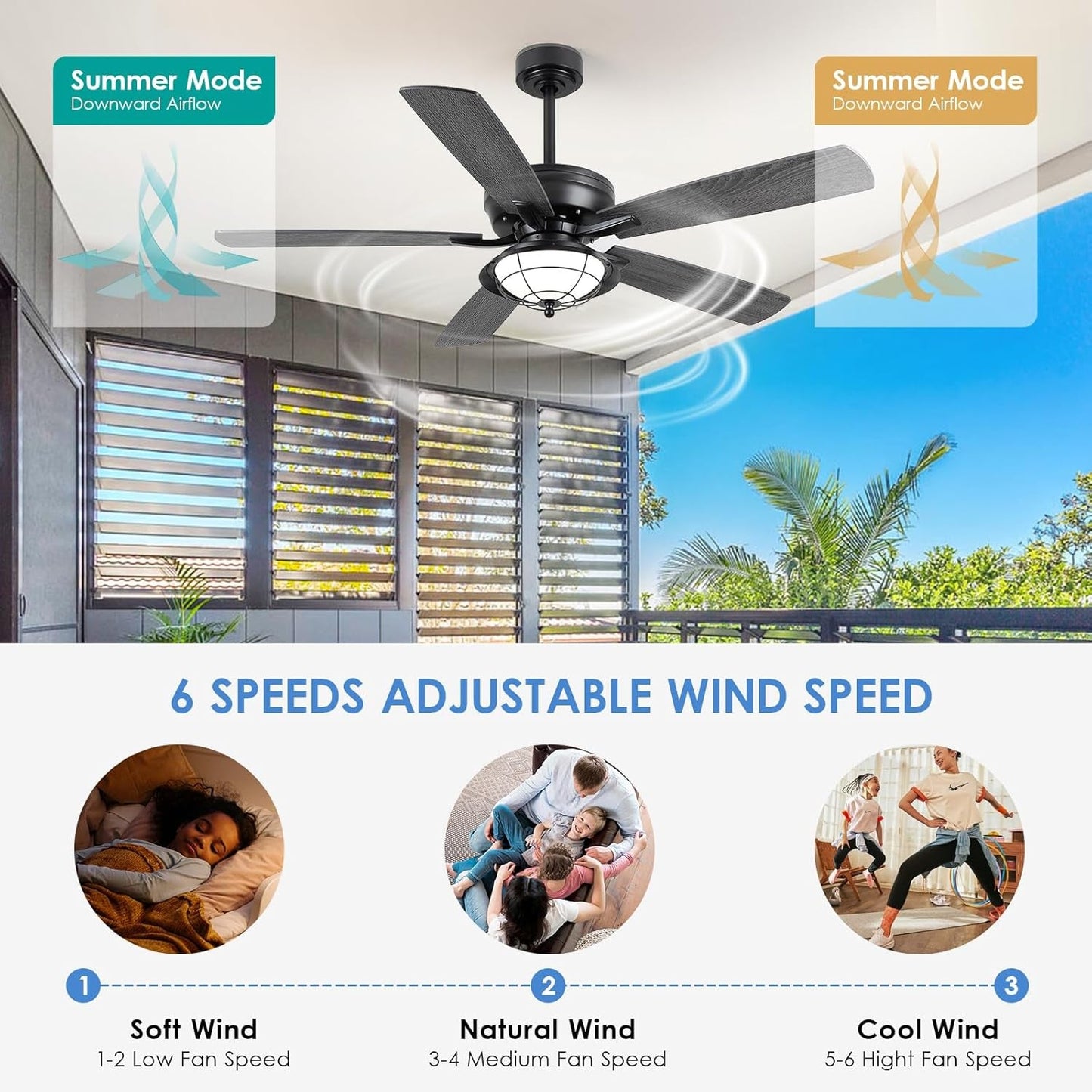 52" Ceiling Fan with Lights and Remote - Indoor/Outdoor Ceiling Fans,