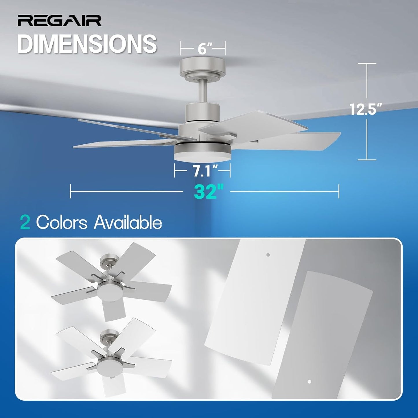 Ceiling Fan 32 Inch, Remote Control DC Motors, 3CCT 3000K-4000K-6500K