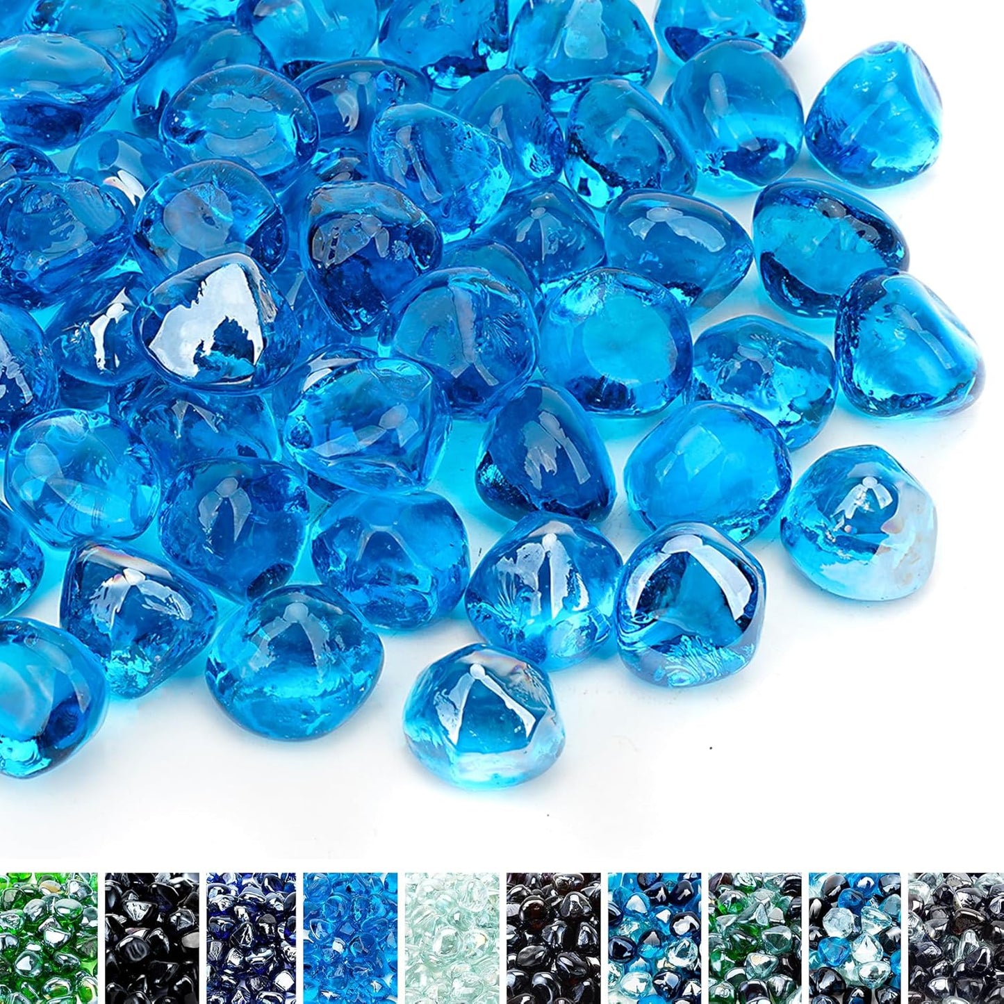 10-Pound Fire Glass Diamonds for Fire Pit Fireplace Landscaping, 1/2 Inch Reflective Glass Fire-Diamonds, Caribbean Blue