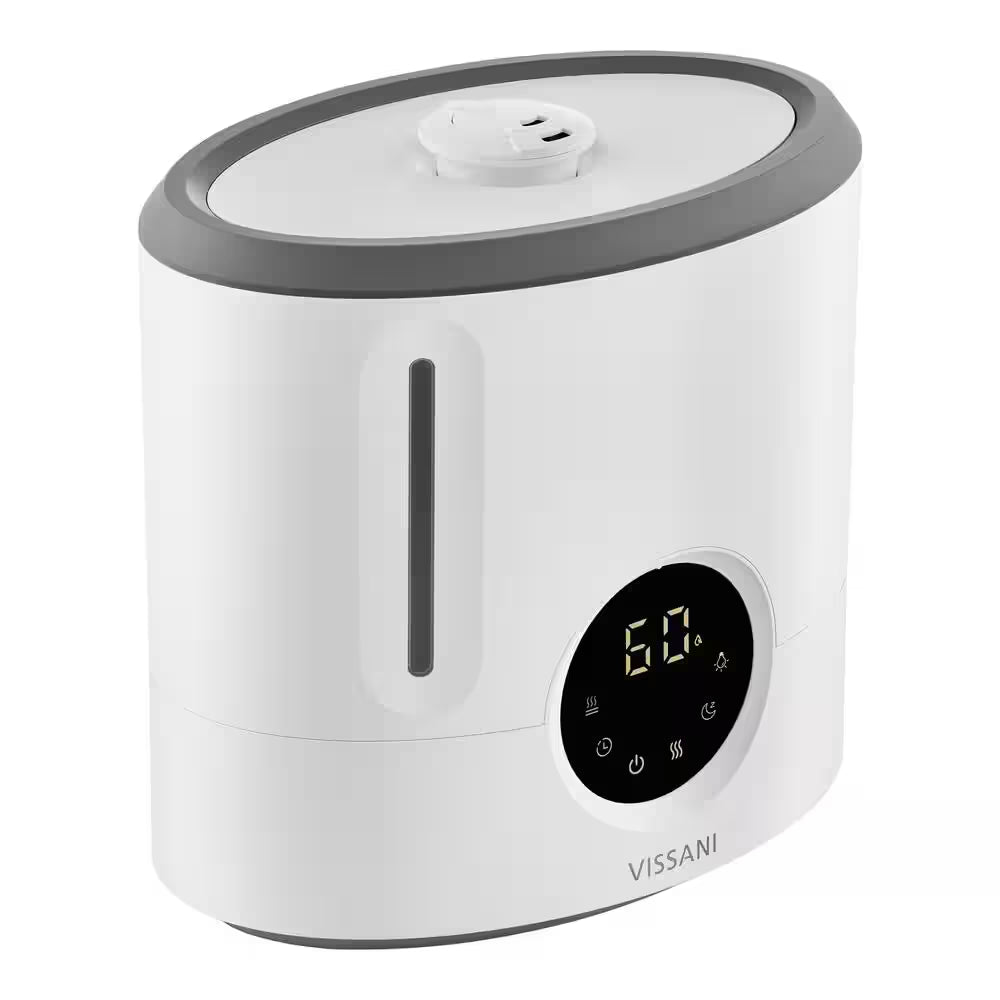 2 Gal. Ultrasonic Humidifier 360 Degree Turning Dual Nozzle Cool & Warm Mist for Large Room (600 Sq. Ft.) in Grey/White