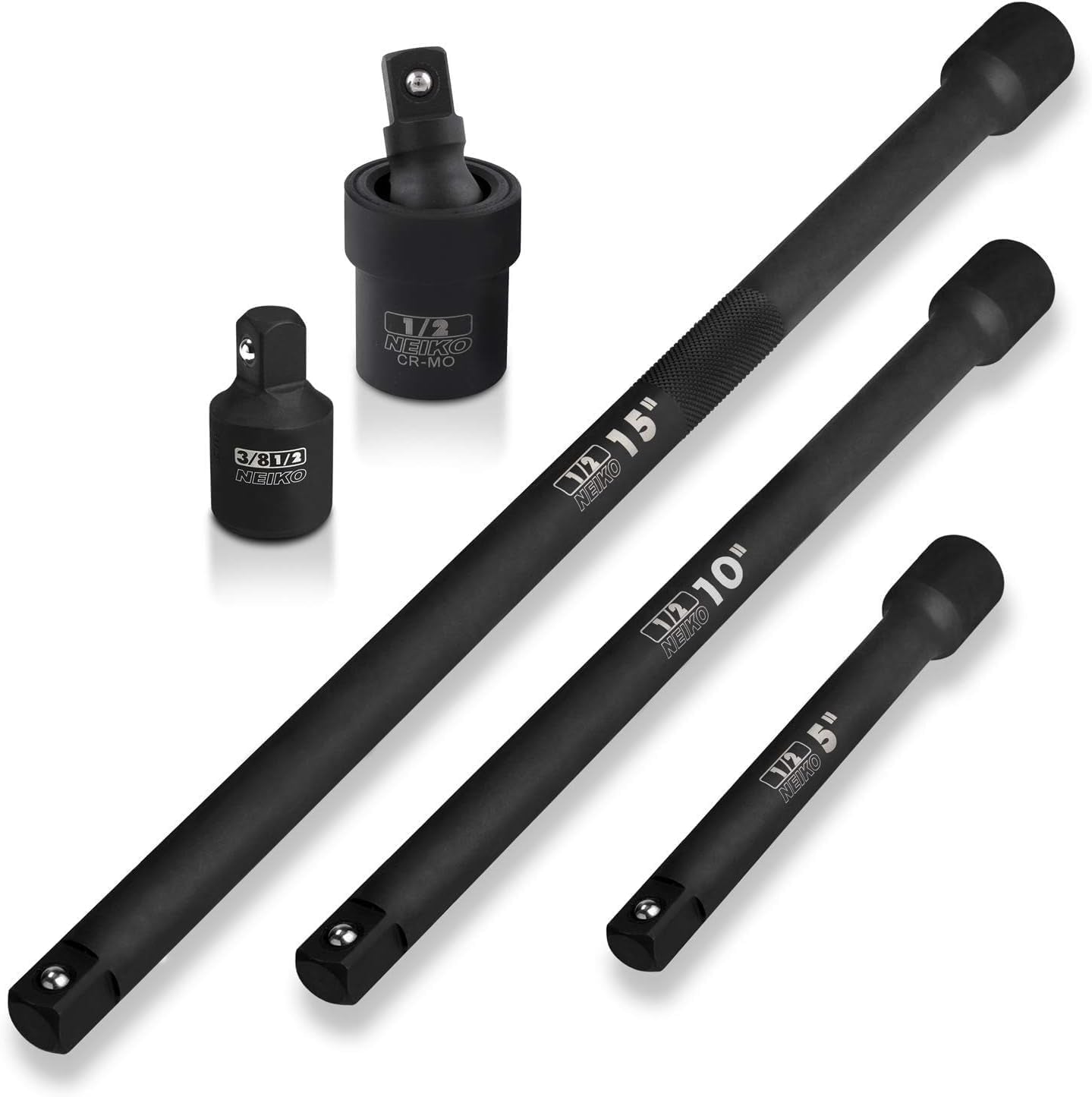 00256A 1/2-Inch Drive Impact Extension Bar and Adapter Set, 5-Piece | Includes 5, 10, 15-Inch Extension Bars, Universal Joint, and Reducer