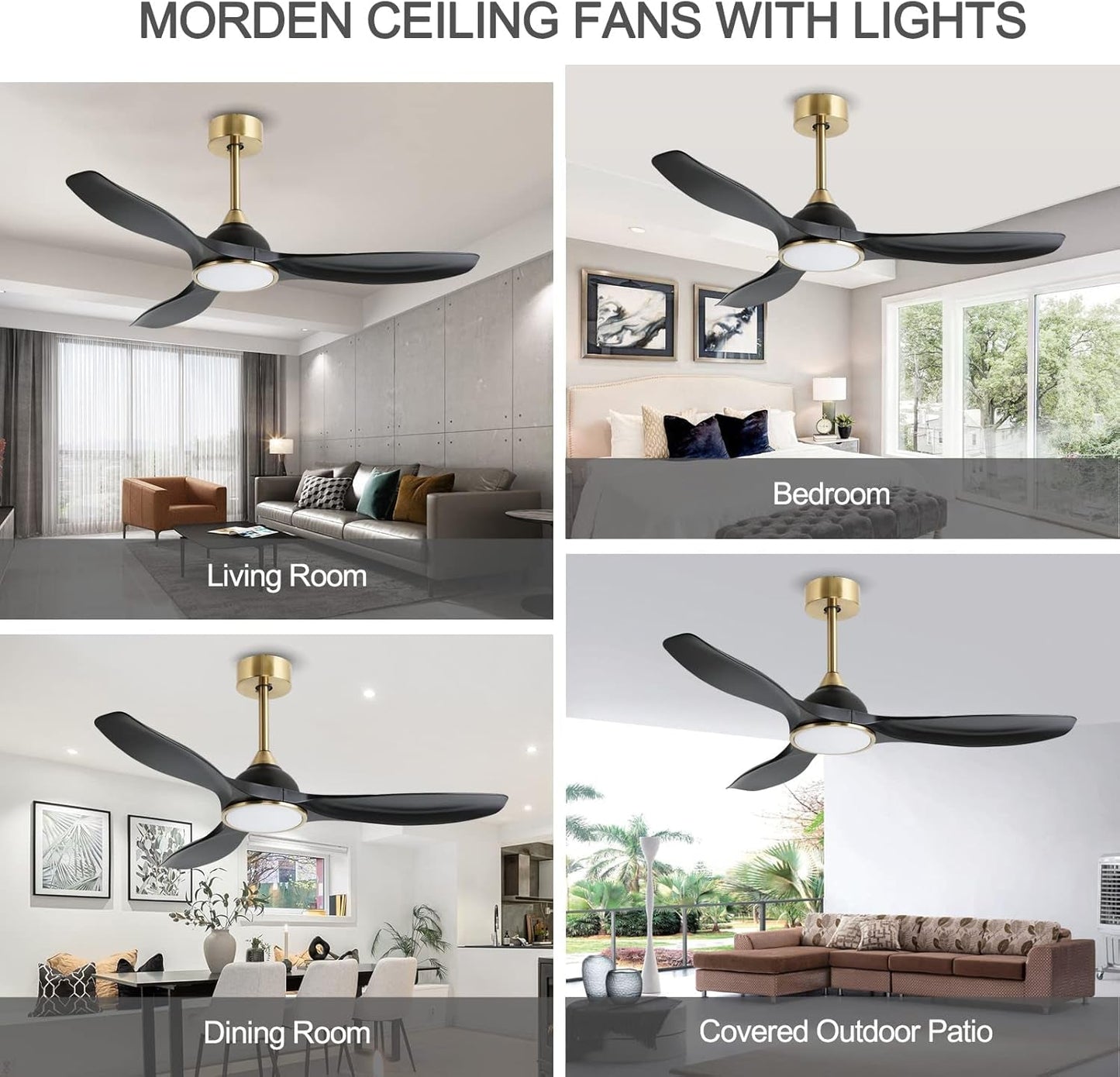 52 Inch Quiet DC Motor 6 Speed High CFM Ceiling Fan with Lights Remote